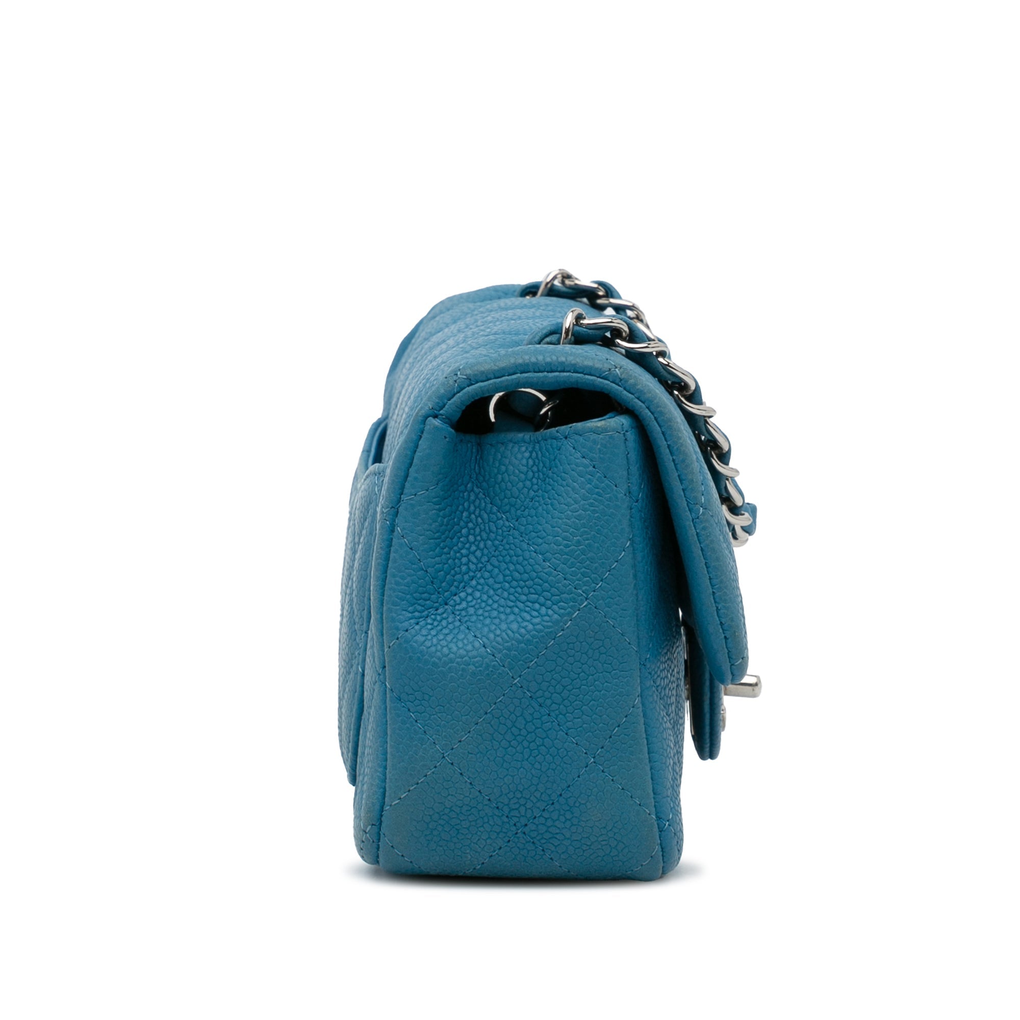 Chanel Classic Mini Rectangular Single Flap Blue Caviar Silver