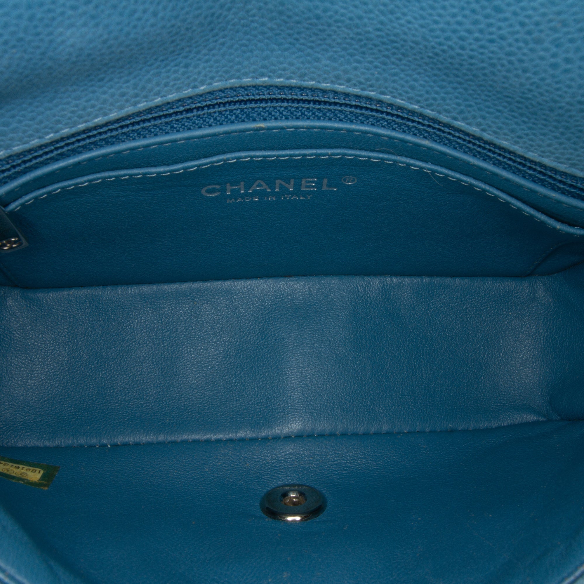 Chanel Classic Mini Rectangular Single Flap Blue Caviar Silver