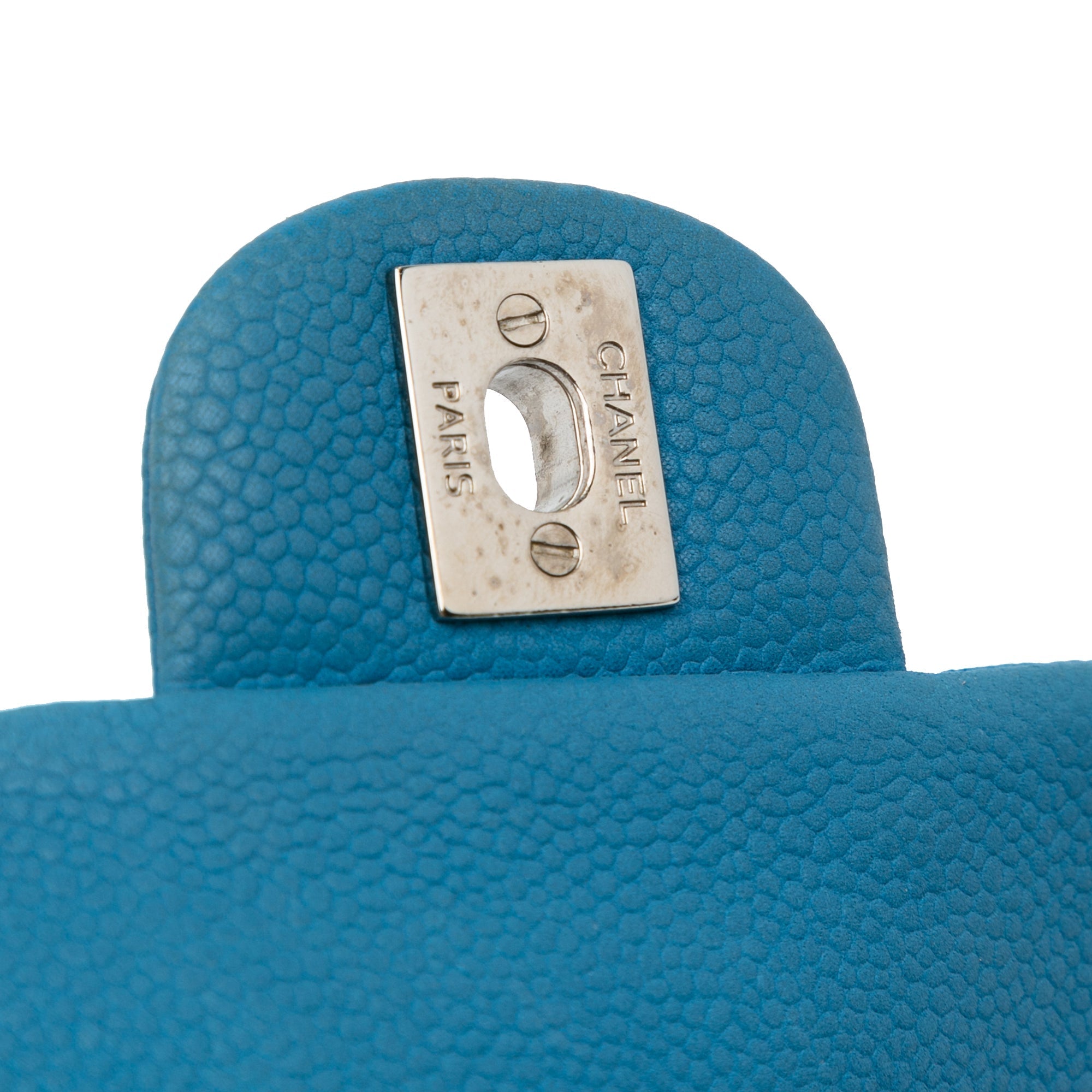 Chanel Classic Mini Rectangular Single Flap Blue Caviar Silver