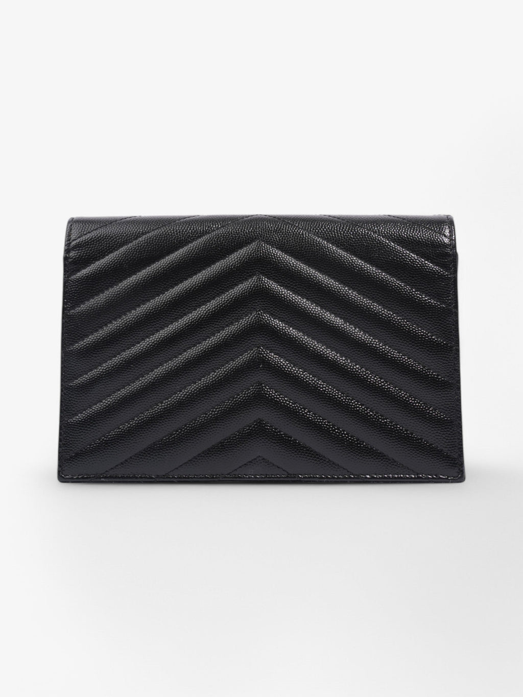 Saint Laurent Cassandre Envelope Chain Wallet Black Grained Leather