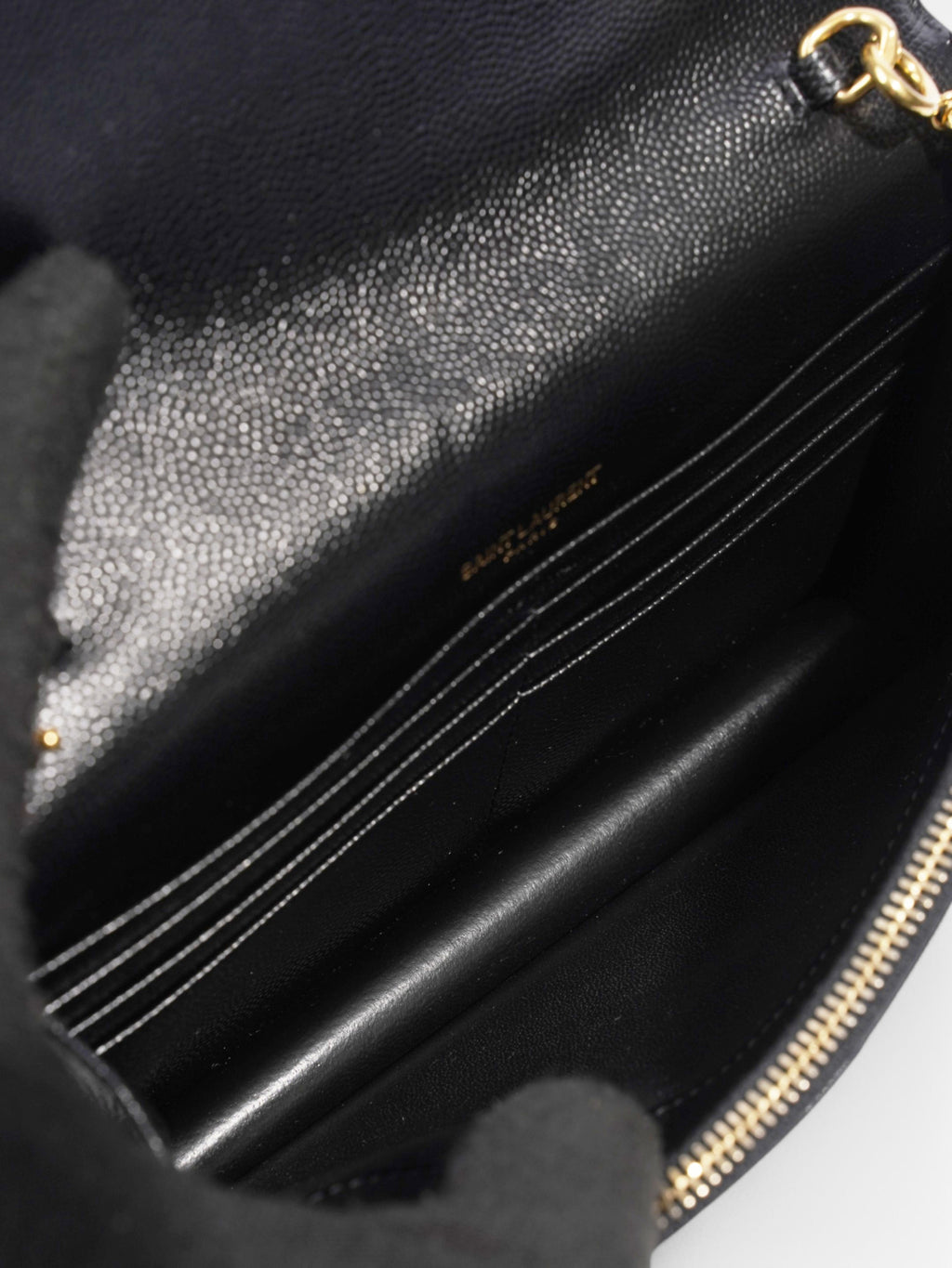 Saint Laurent Cassandre Envelope Chain Wallet Black Grained Leather