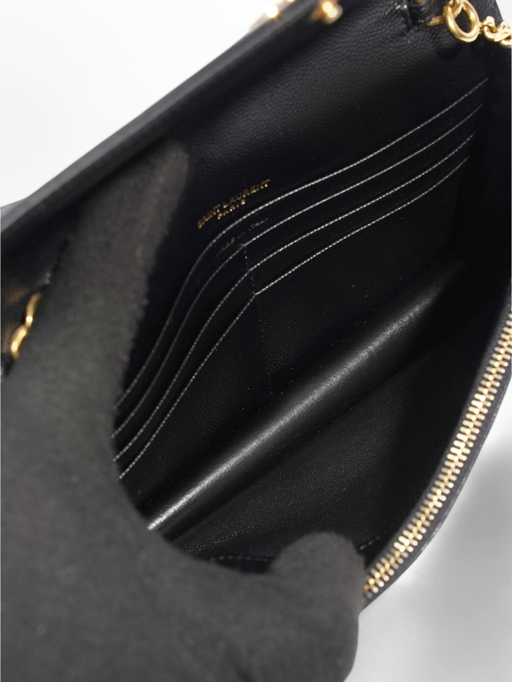 Saint Laurent Cassandre Envelope Chain Wallet Black Grained Leather