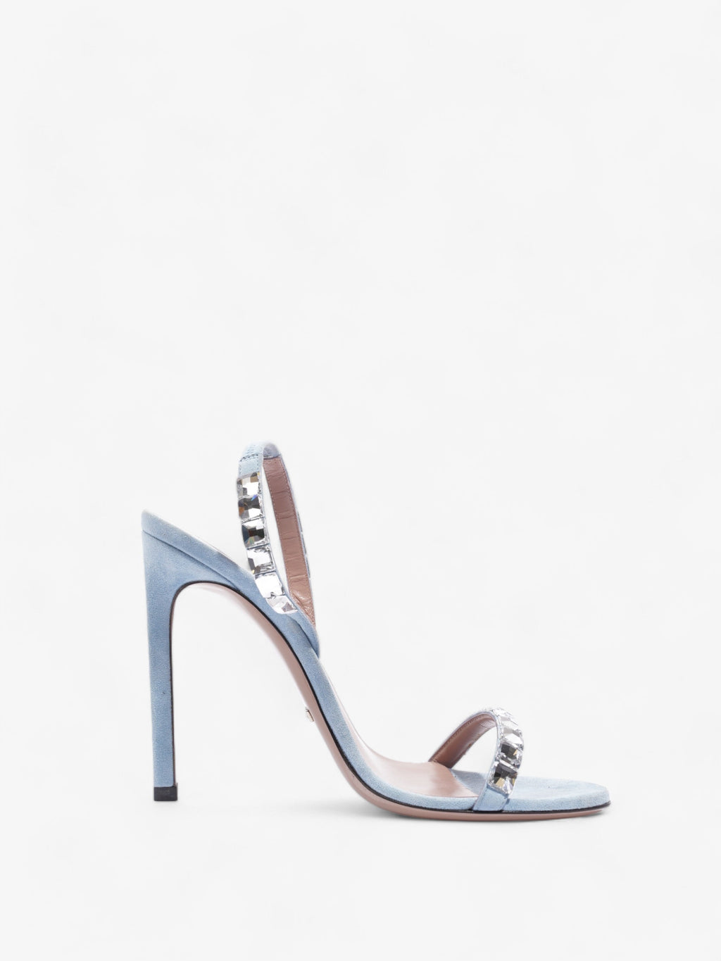 Gucci Kid Scamosciato Crystallo Mallory Slingback  100mm Mineral Blue  Suede EU 37.5 UK 4.5