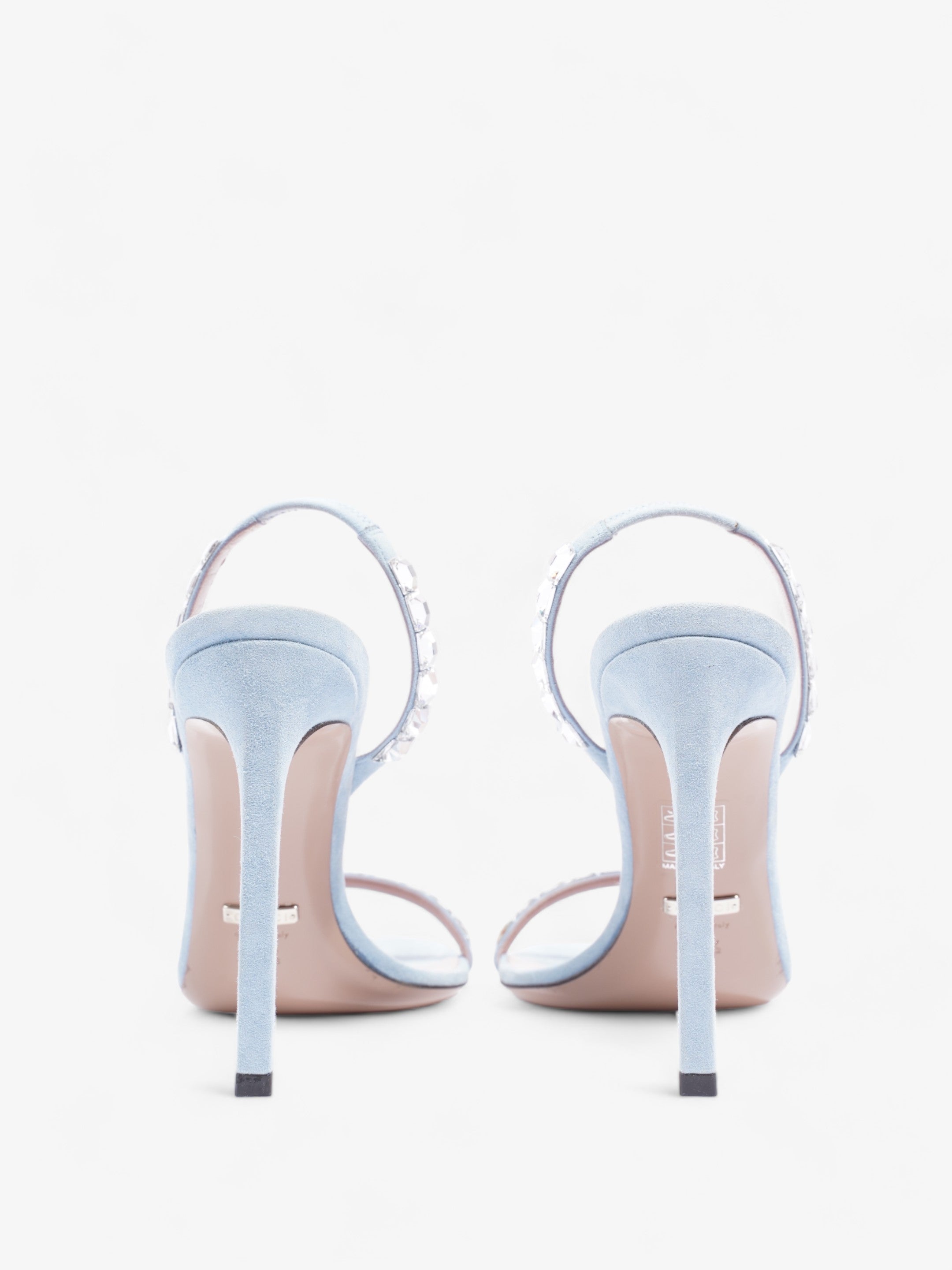 Gucci Kid Scamosciato Crystallo Mallory Slingback  100mm Mineral Blue  Suede EU 37.5 UK 4.5
