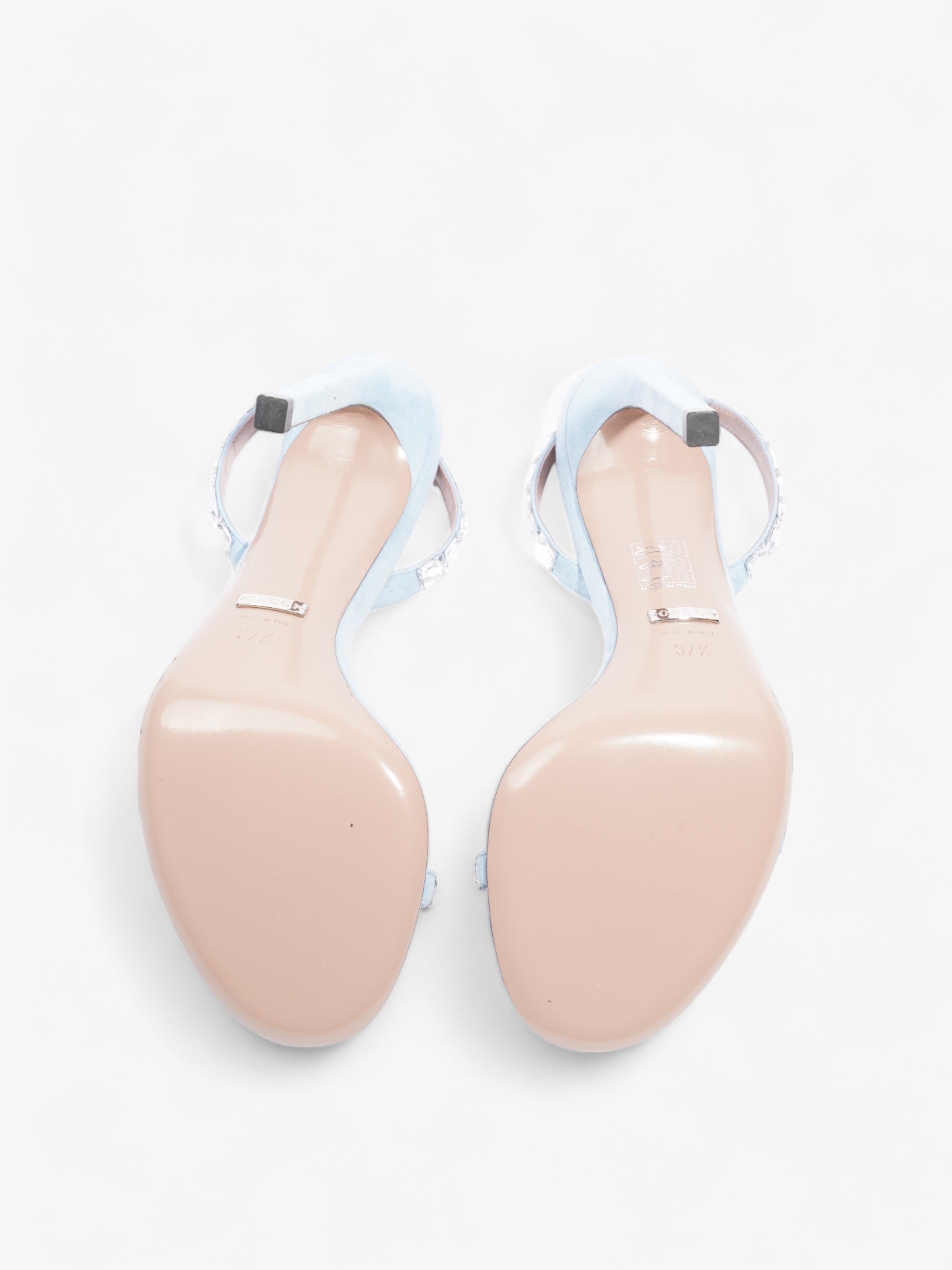Gucci Kid Scamosciato Crystallo Mallory Slingback  100mm Mineral Blue  Suede EU 37.5 UK 4.5