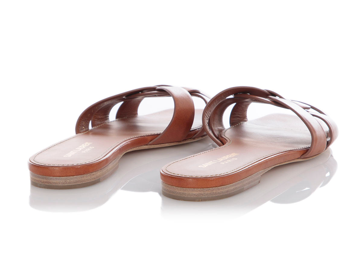 Saint Laurent Tan Leather Slides