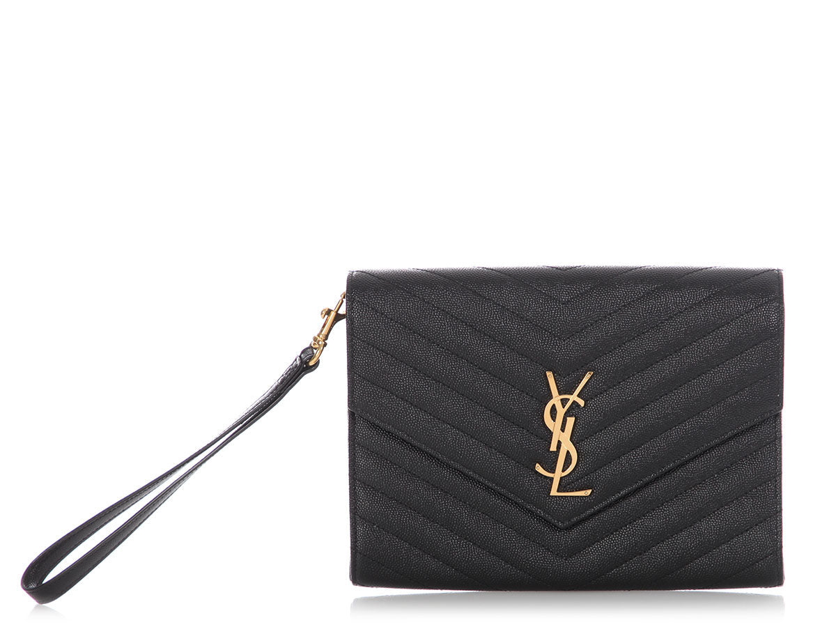 Saint Laurent Black Grain De Poudre Cassandre MatelassÃ© Flap Pouch