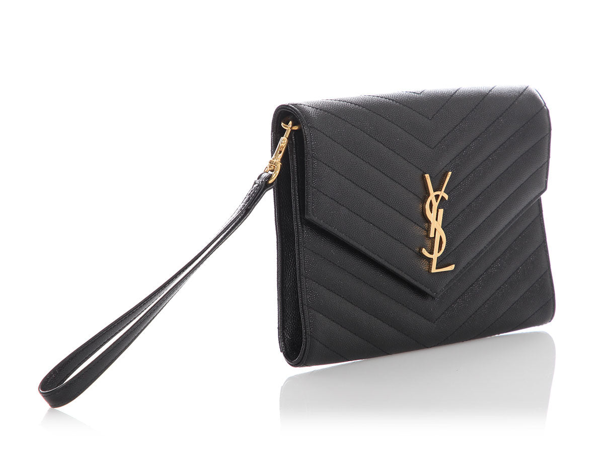 Saint Laurent Black Grain De Poudre Cassandre MatelassÃ© Flap Pouch