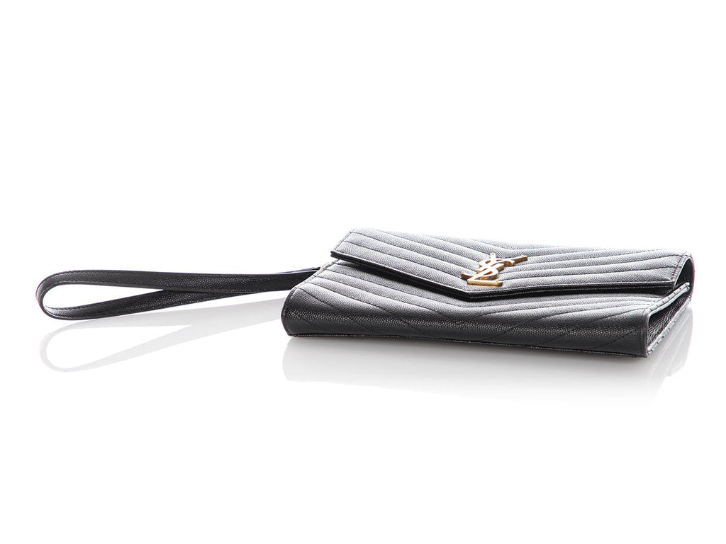 Saint Laurent Black Grain De Poudre Cassandre MatelassÃ© Flap Pouch