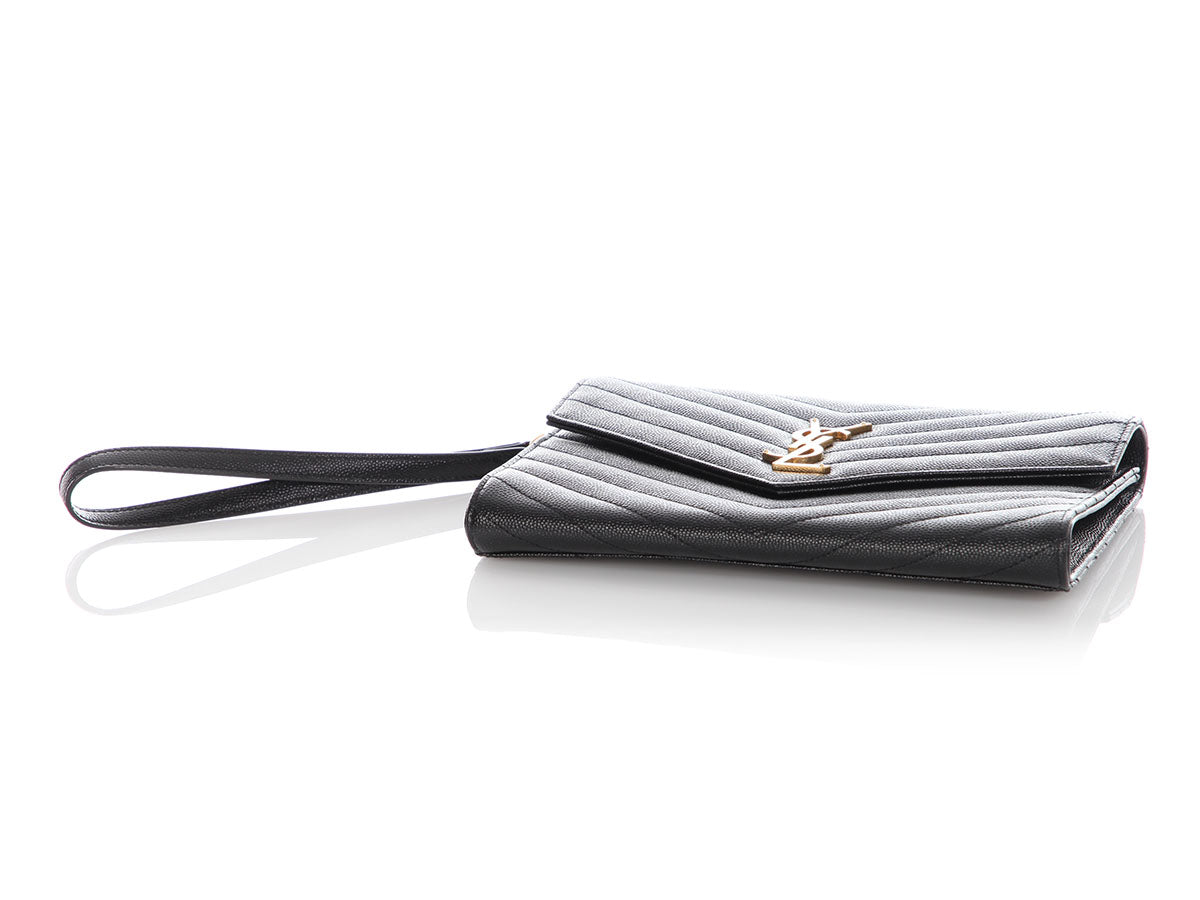 Saint Laurent Black Grain De Poudre Cassandre MatelassÃ© Flap Pouch