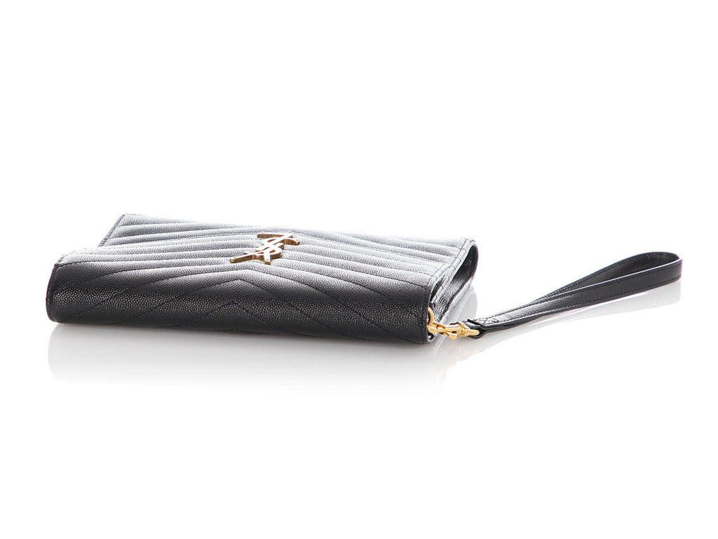 Saint Laurent Black Grain De Poudre Cassandre MatelassÃ© Flap Pouch