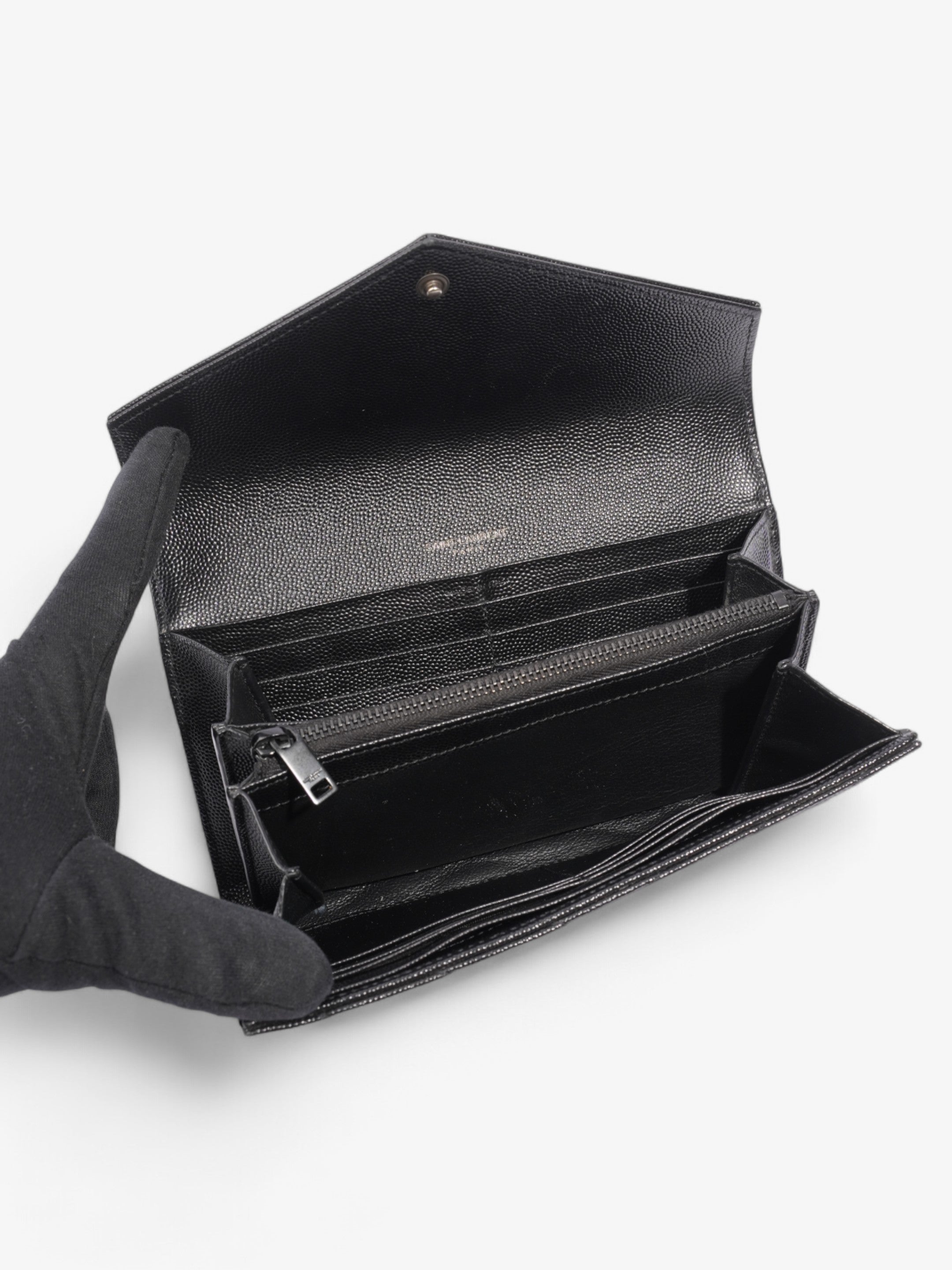 Saint Laurent Cassandre Flap Wallet Black Calfskin Leather