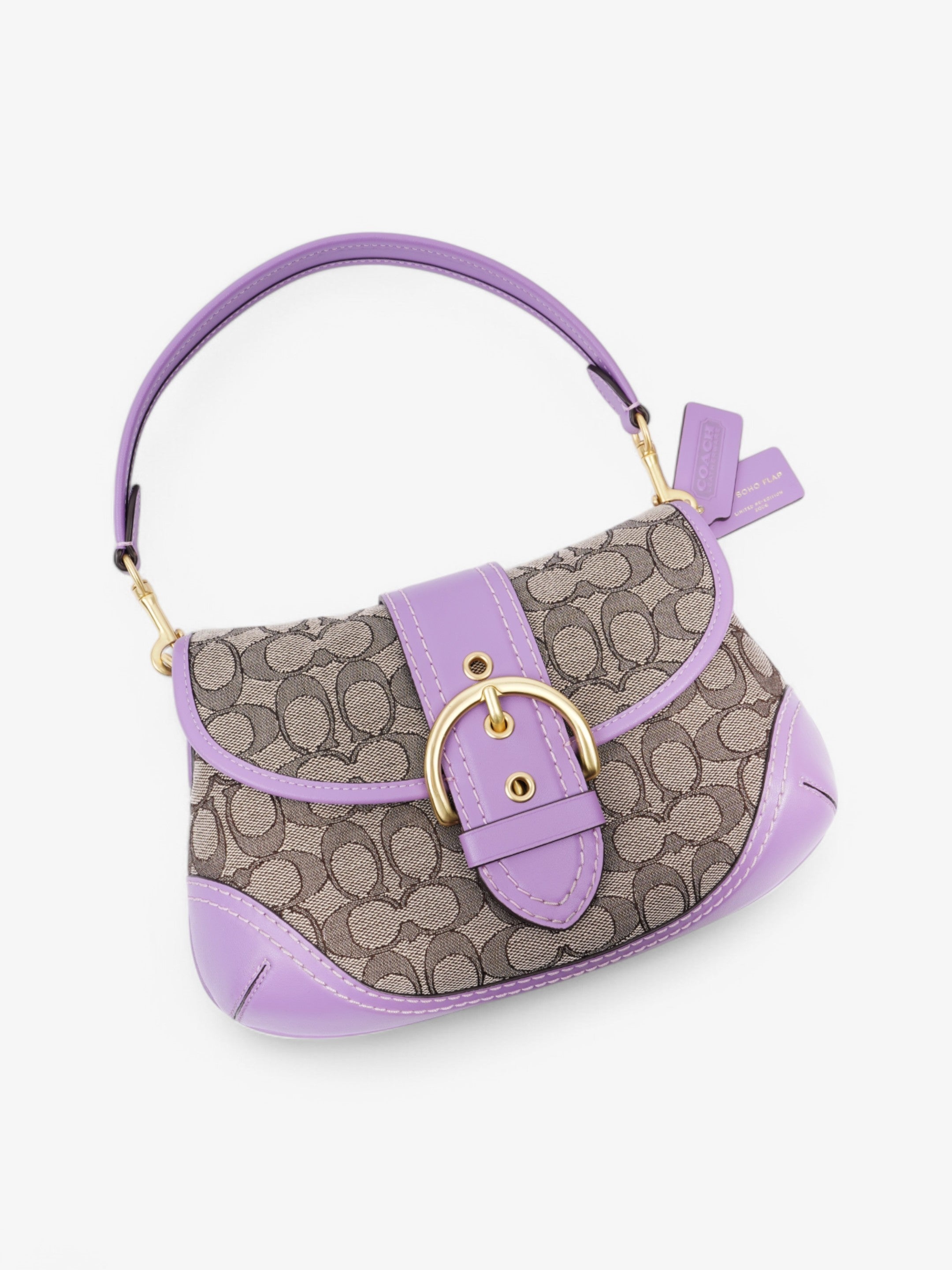 Coach Soho Flap Bag Beige / Lilac Canvas