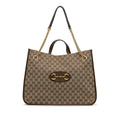 Brown Gucci Large GG Canvas 1955 Horsebit Chain Tote Satchel