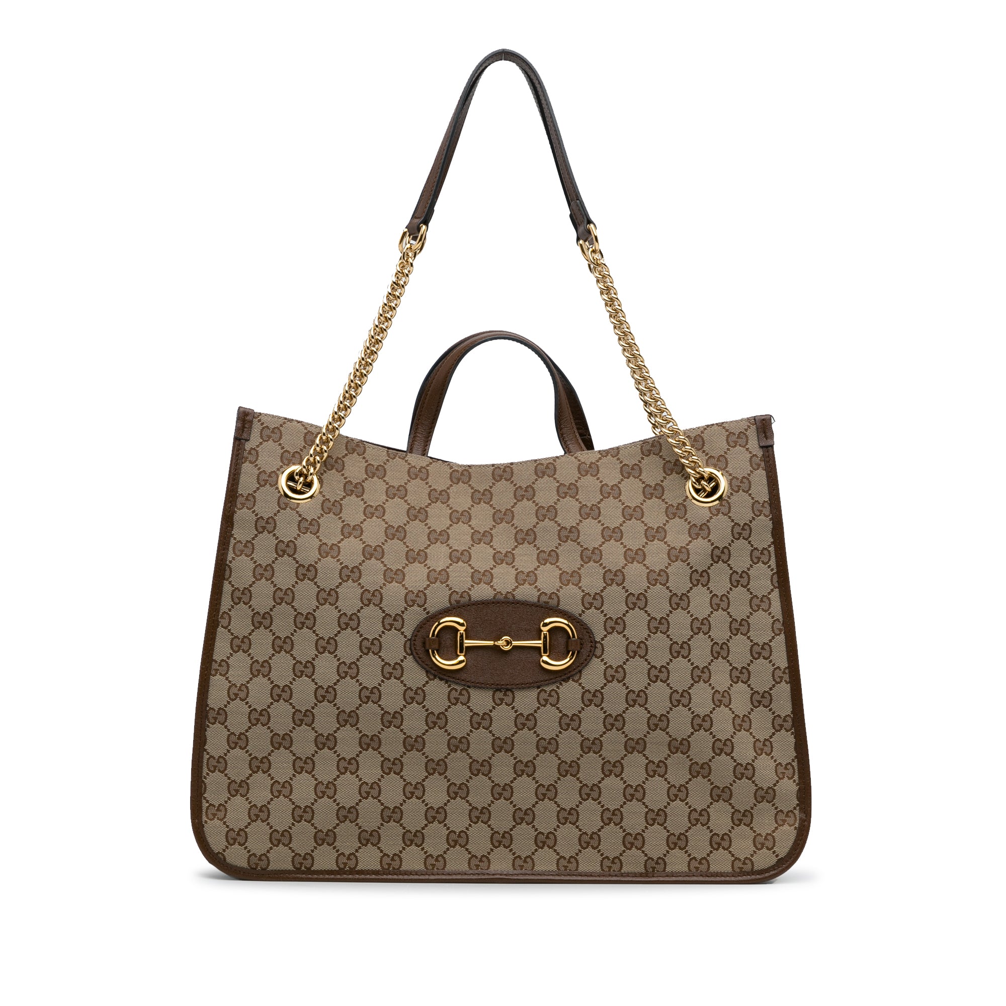 Brown Gucci Large GG Canvas 1955 Horsebit Chain Tote Satchel