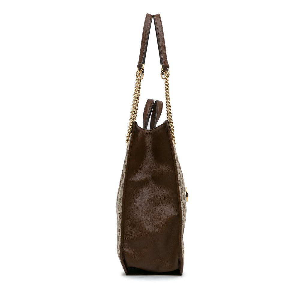Brown Gucci Large GG Canvas 1955 Horsebit Chain Tote Satchel
