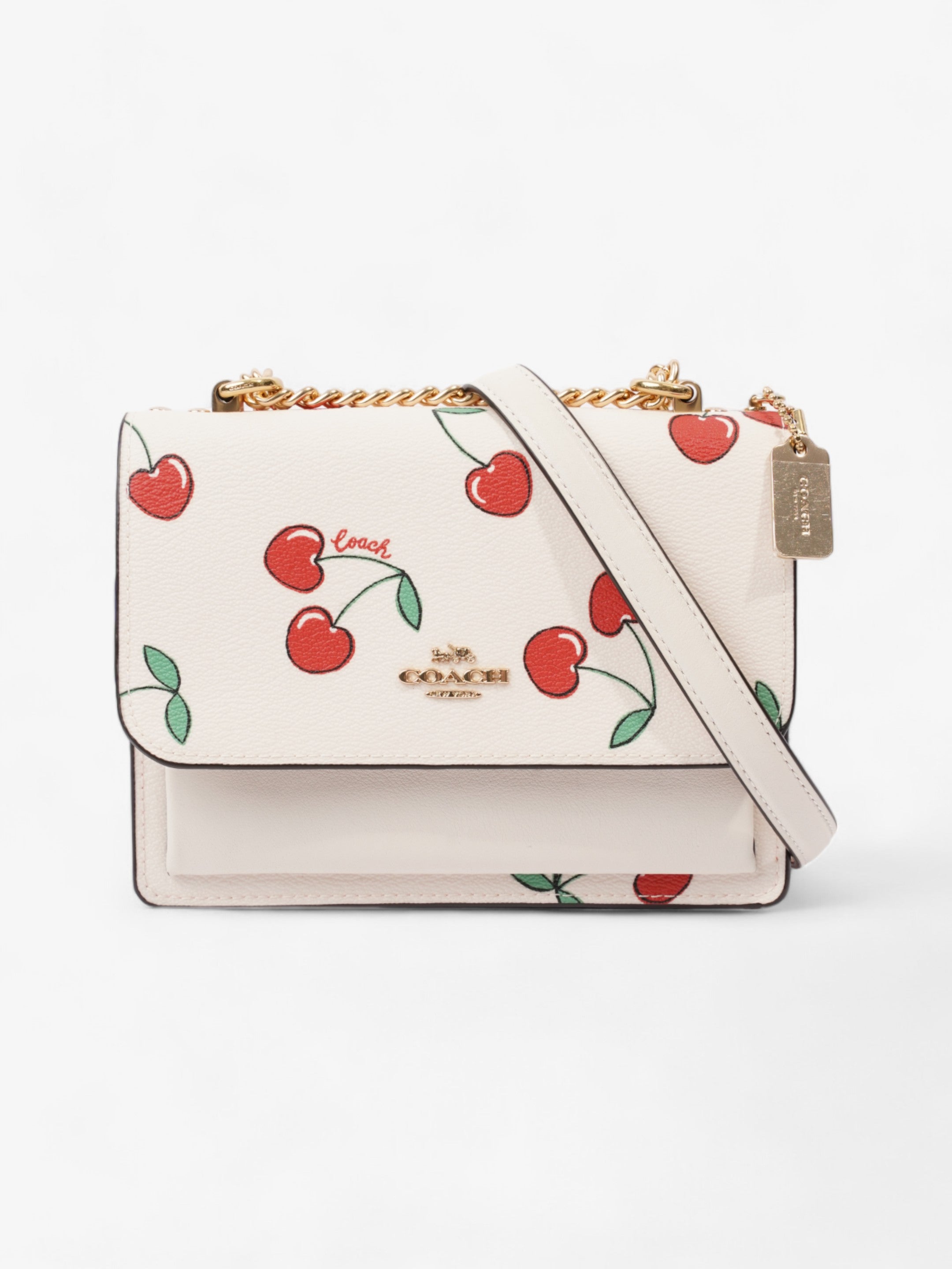 Coach Klare With Heart Cherry Print White / Red / Green Coated Canvas Mini