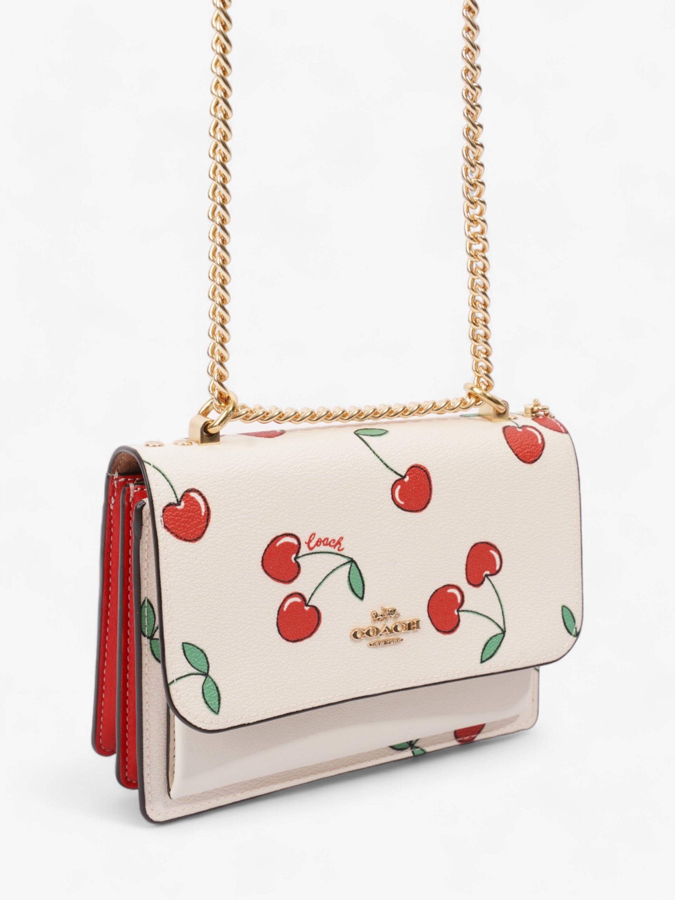 Coach Klare With Heart Cherry Print White / Red / Green Coated Canvas Mini