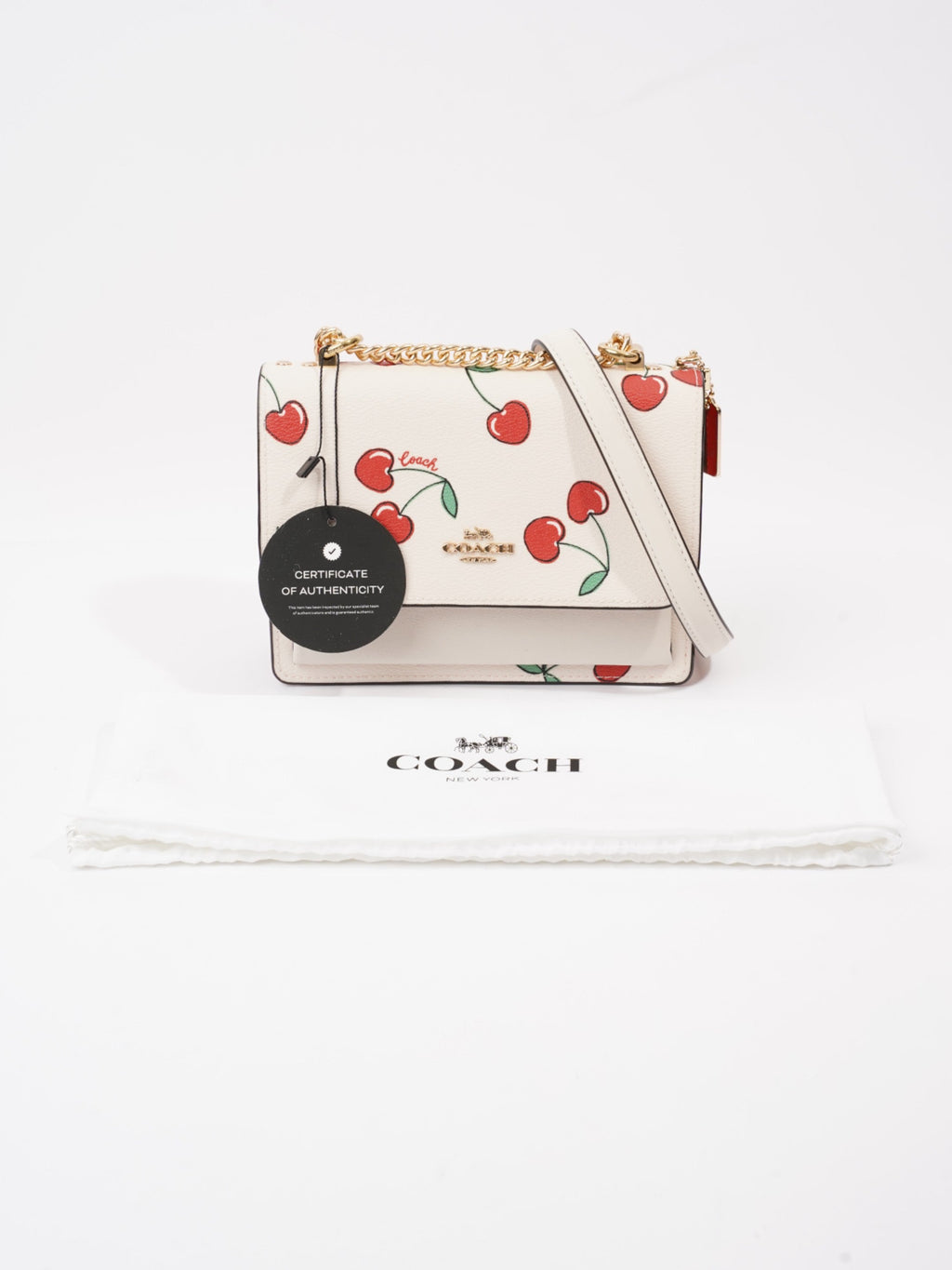 Coach Klare With Heart Cherry Print White / Red / Green Coated Canvas Mini