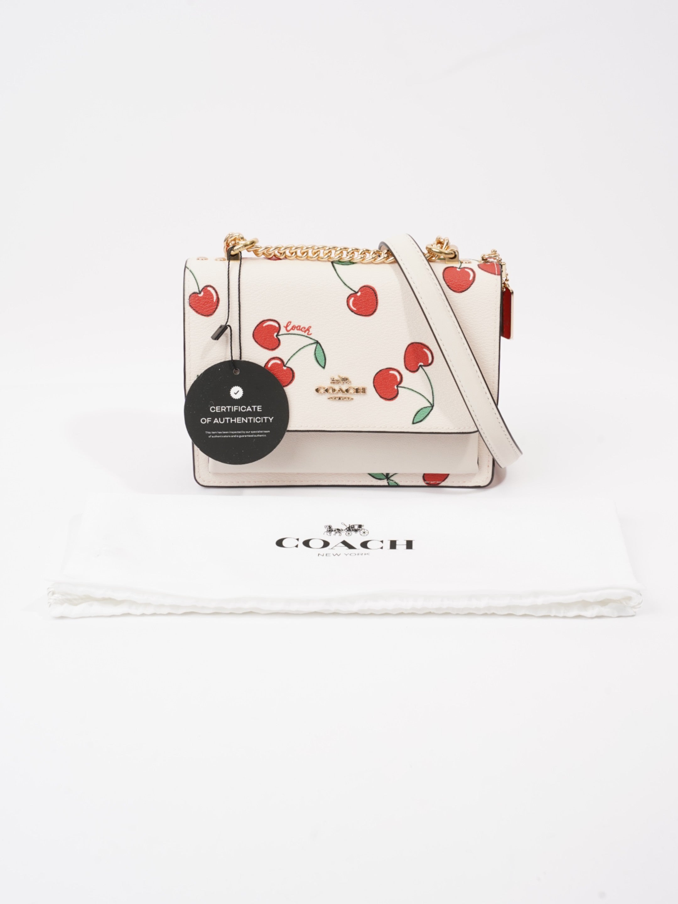 Coach Klare With Heart Cherry Print White / Red / Green Coated Canvas Mini