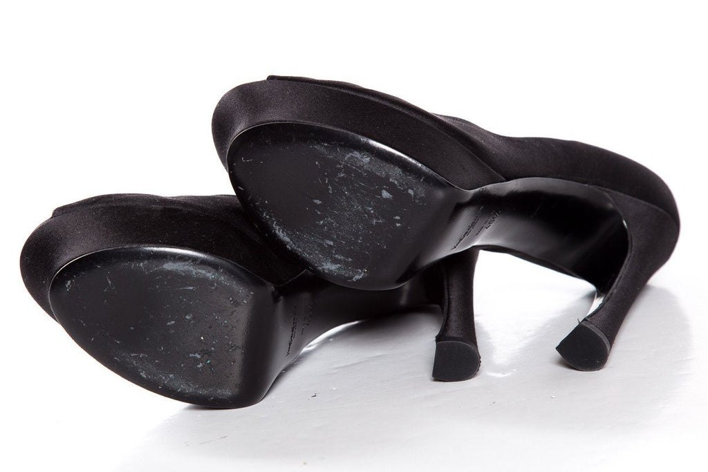 Yves Saint Laurent Black Satin Palais Platforms SZ 40.5