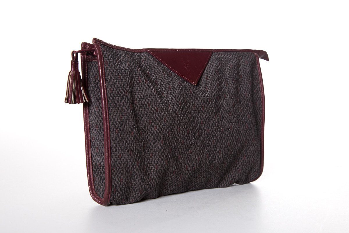 Yves Saint Laurent Burgundy & Grey Clutch