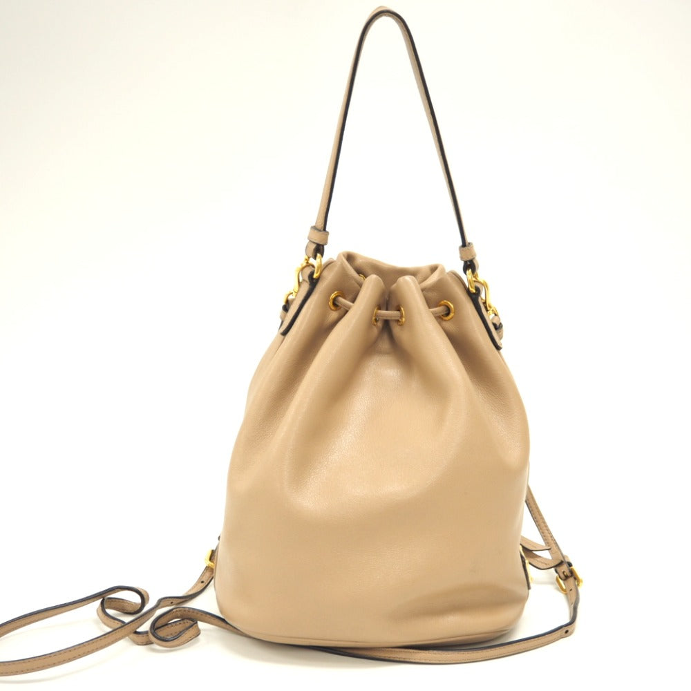 PRADA Handbag 1BH038 leather beige 2WAYShoulder Bag Women Used