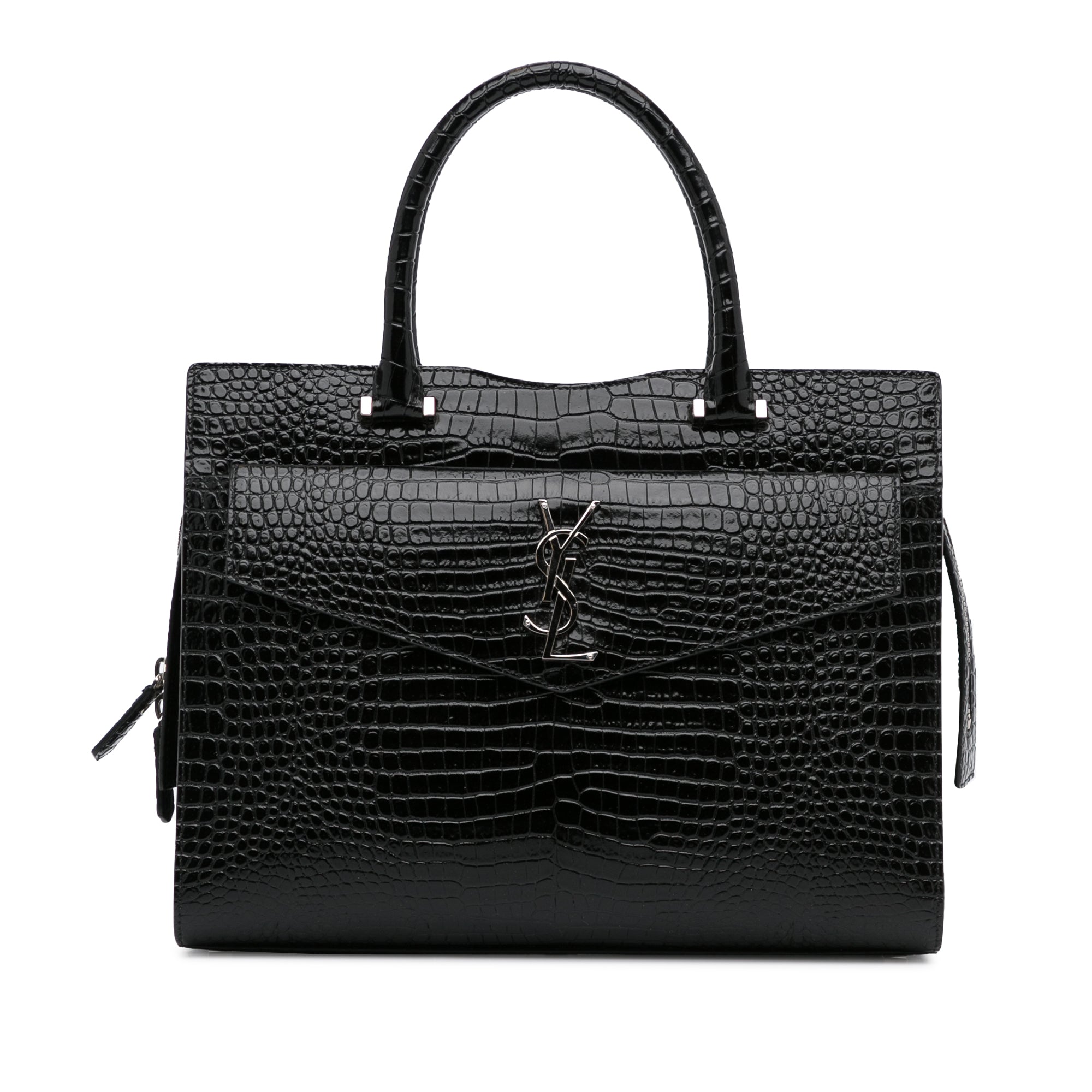 Yves Saint Laurent Uptown Medium Black Croc Embossed Leather