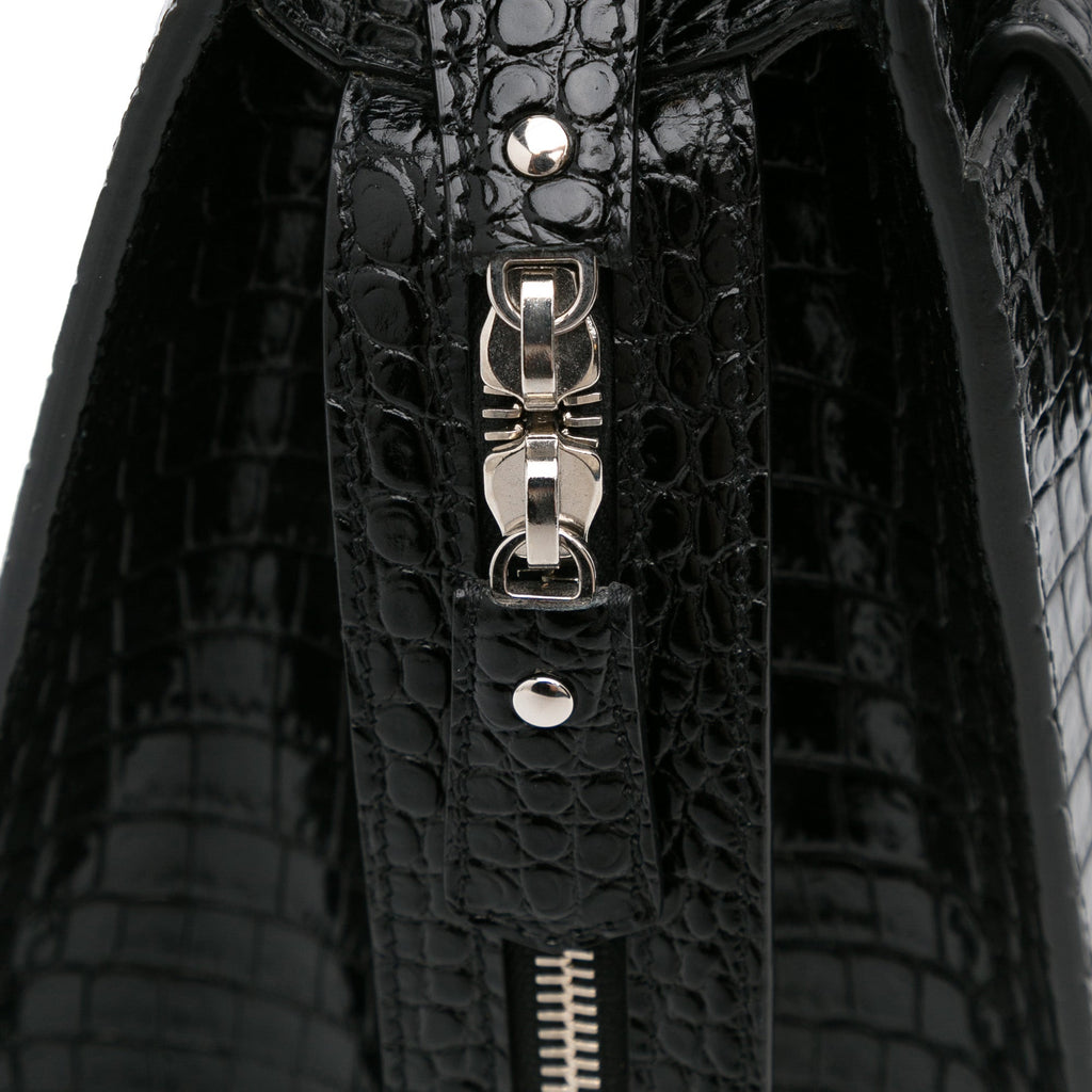 Yves Saint Laurent Uptown Medium Black Croc Embossed Leather