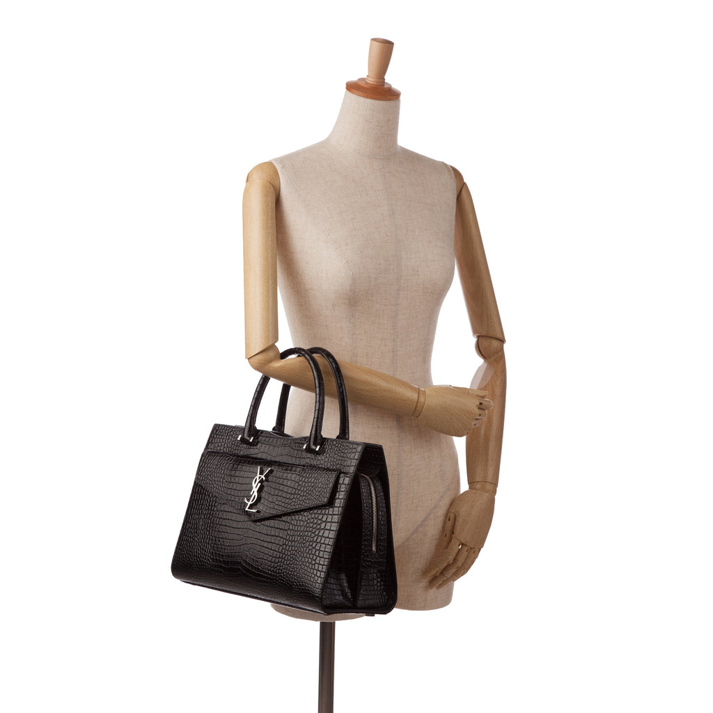 Yves Saint Laurent Uptown Medium Black Croc Embossed Leather