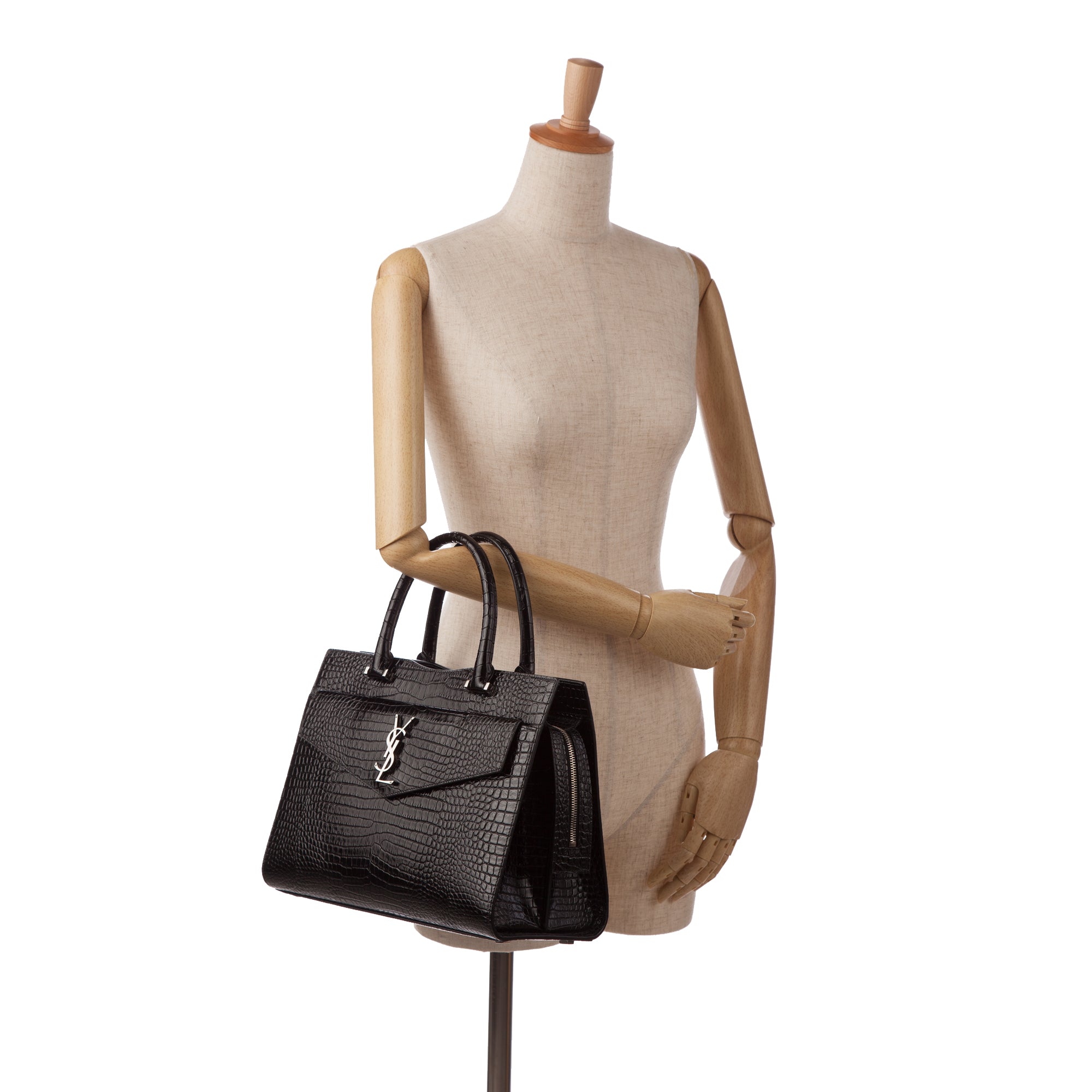 Yves Saint Laurent Uptown Medium Black Croc Embossed Leather