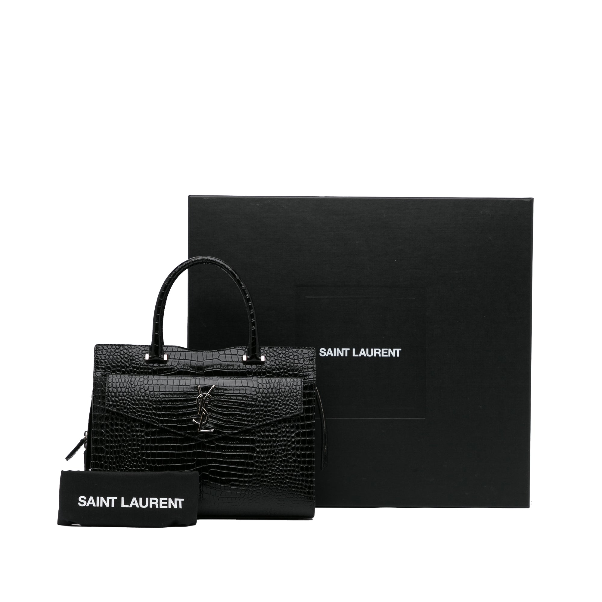 Yves Saint Laurent Uptown Medium Black Croc Embossed Leather