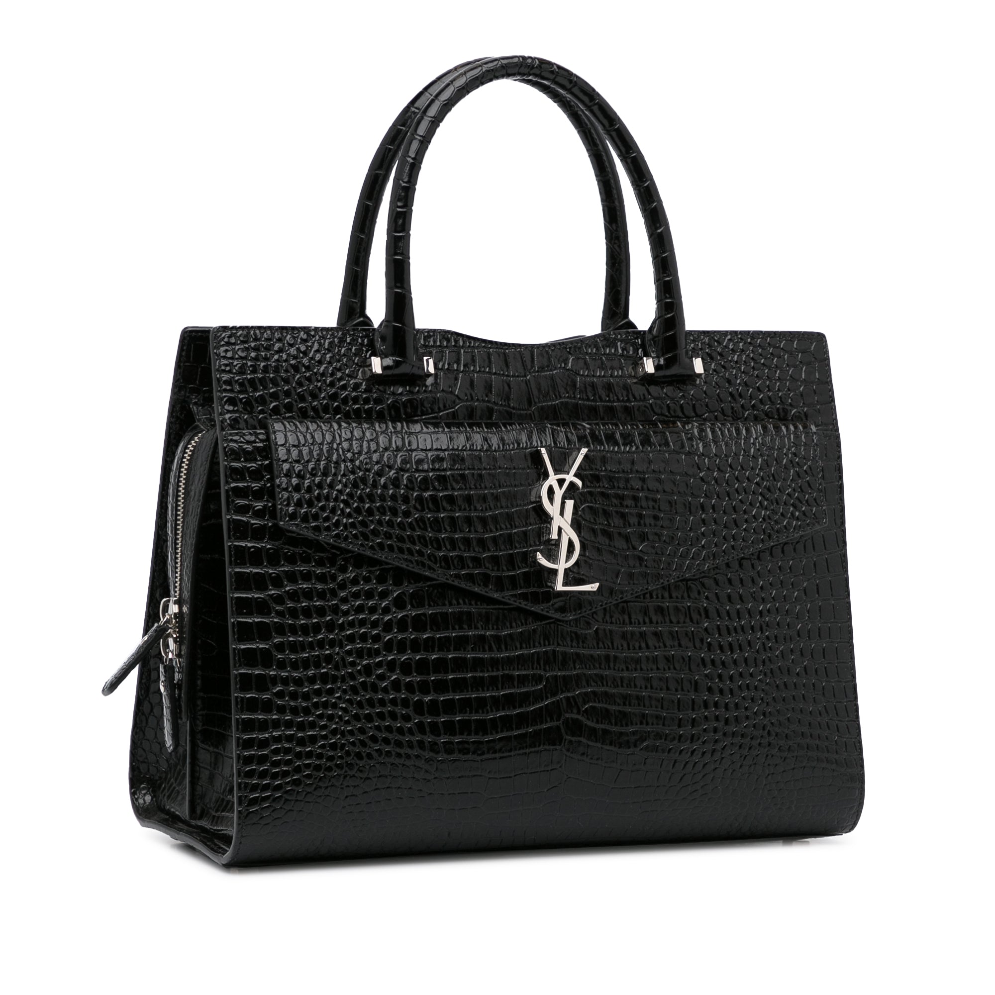 Yves Saint Laurent Uptown Medium Black Croc Embossed Leather