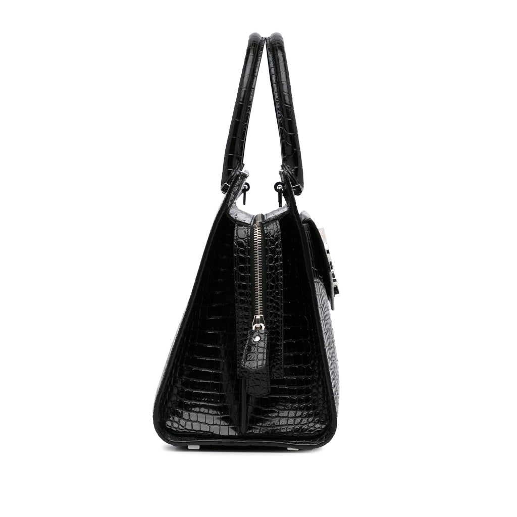 Yves Saint Laurent Uptown Medium Black Croc Embossed Leather