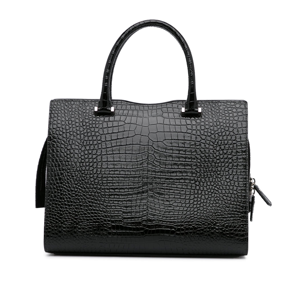 Yves Saint Laurent Uptown Medium Black Croc Embossed Leather