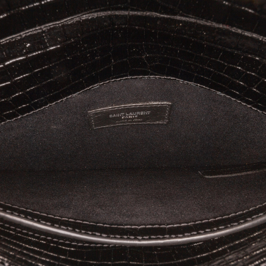 Yves Saint Laurent Uptown Medium Black Croc Embossed Leather