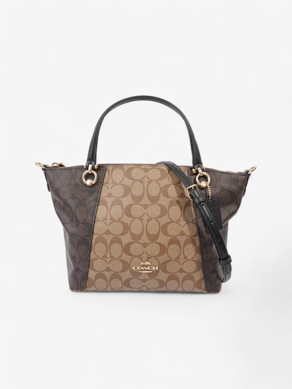 Coach Kacey Satchel Light Brown / Dark Brown Canvas