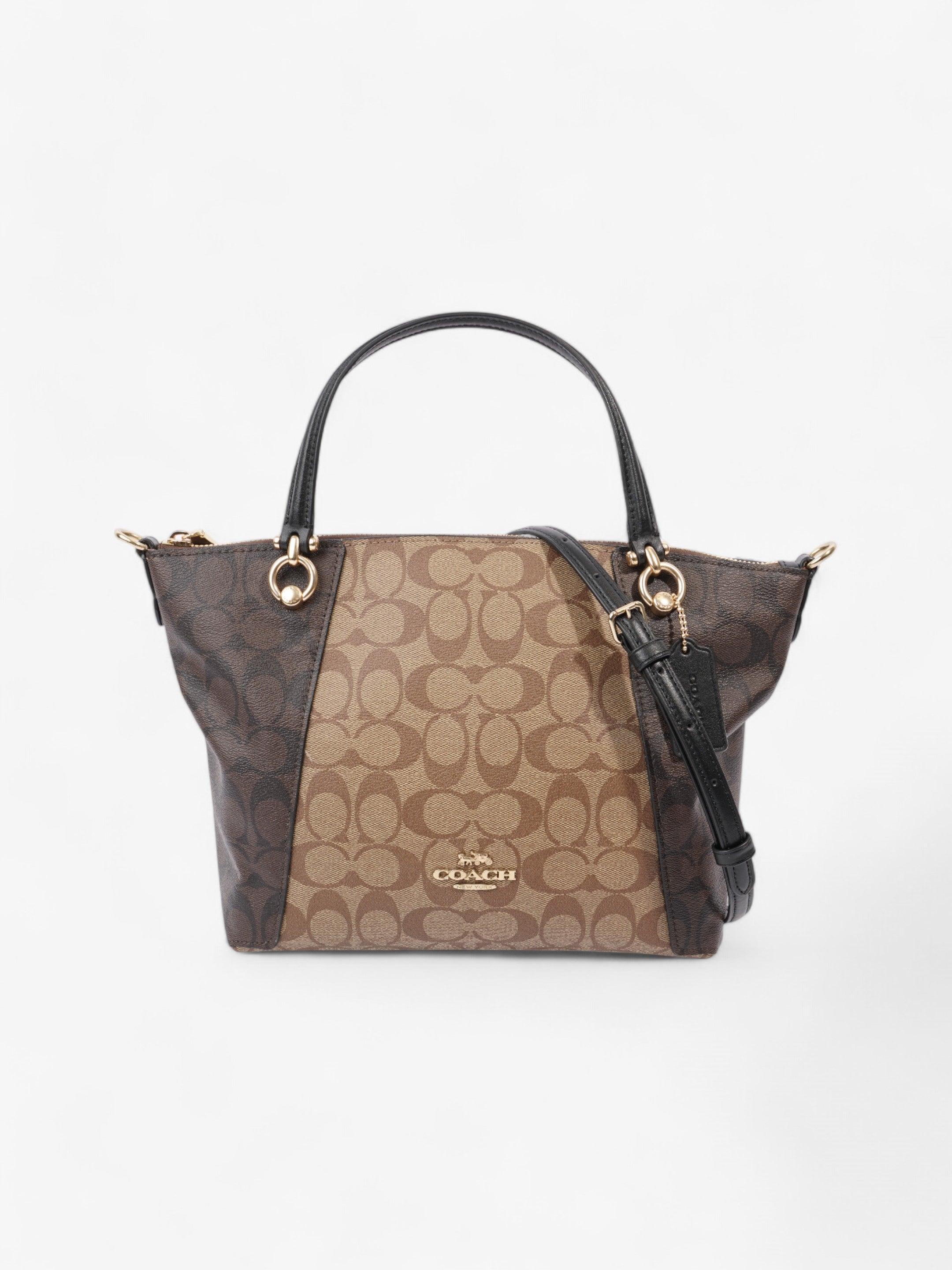 Coach Kacey Satchel Light Brown / Dark Brown Canvas