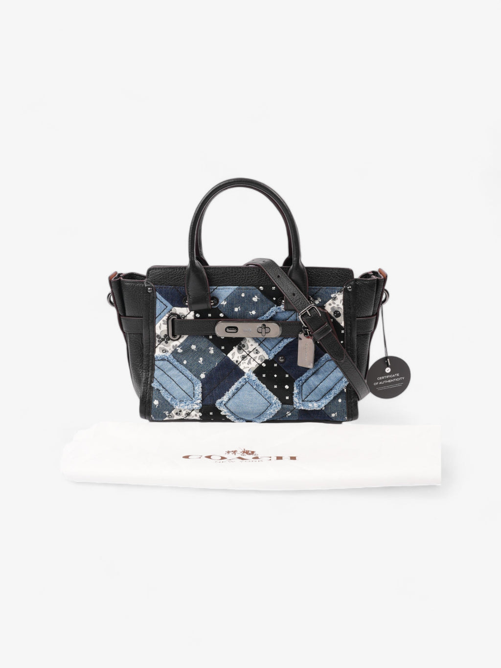 Coach Swagger Satchel Black / Blue Denim 27