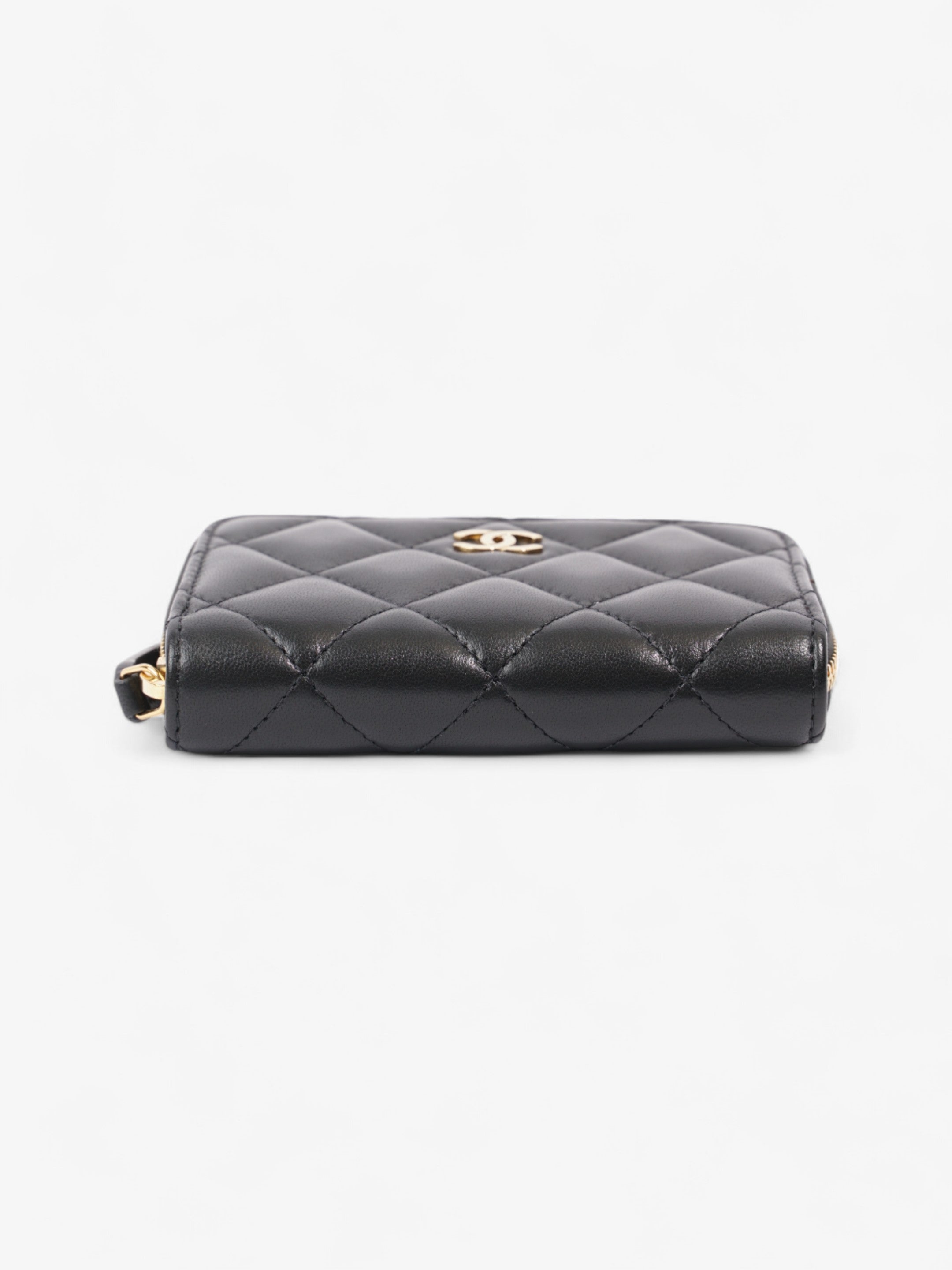Chanel Zipped Coin Purse Black Lambskin Leather