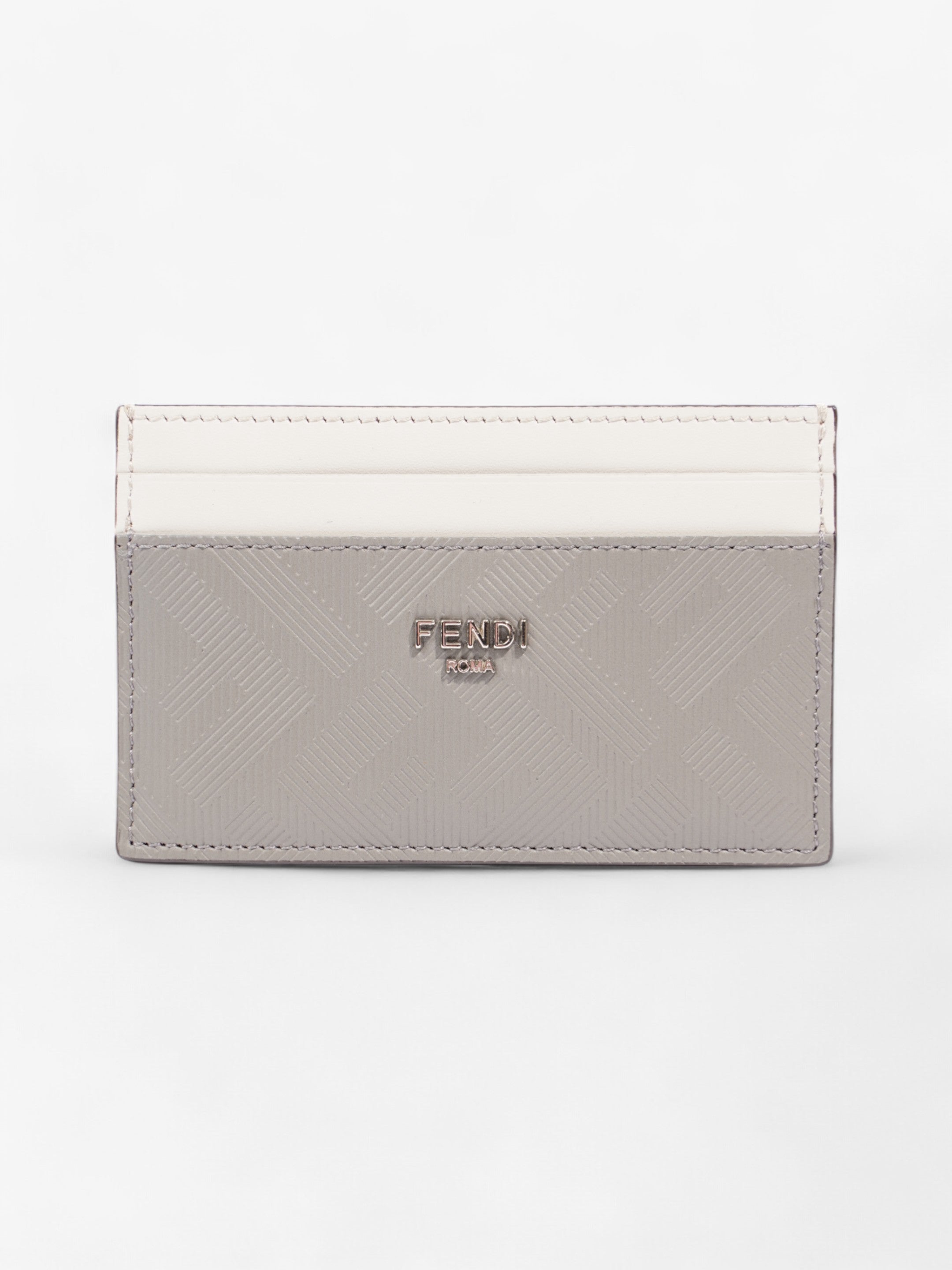 Fendi Shadow Card Holder Grey / Off White Leather