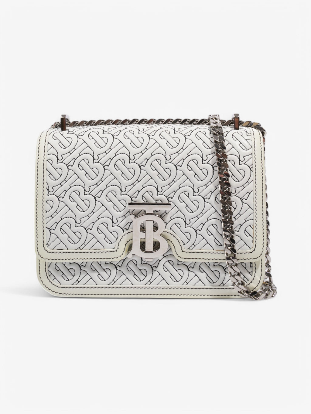 Burberry TB Chain Bag Optic White / Black Lambskin Leather Small