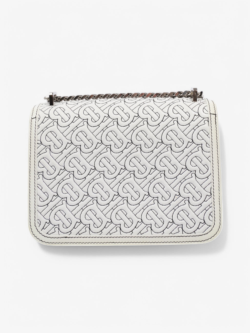 Burberry TB Chain Bag Optic White / Black Lambskin Leather Small
