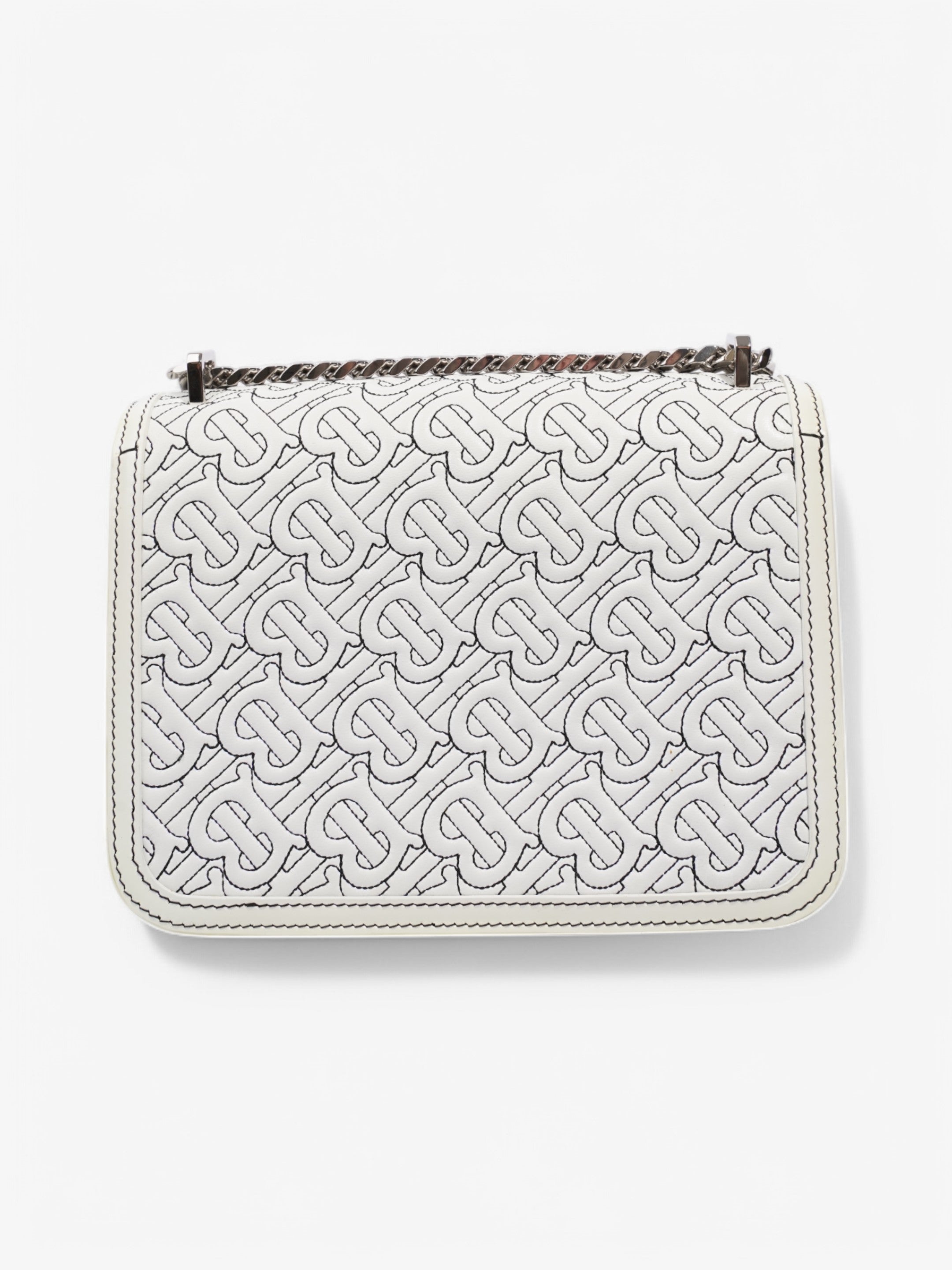 Burberry TB Chain Bag Optic White / Black Lambskin Leather Small