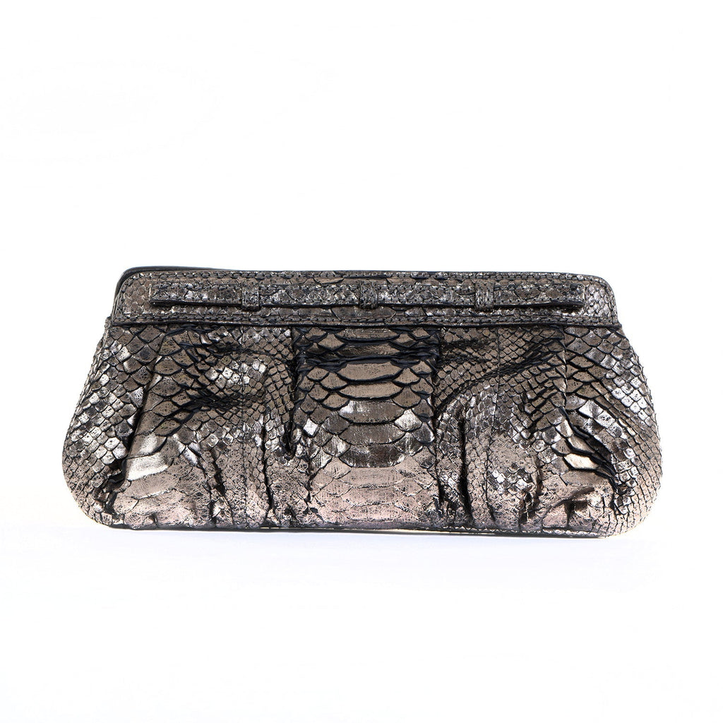 Pewter Snakeskin Clutch Bag