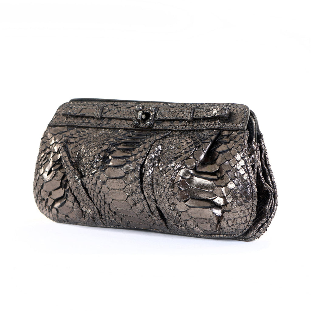 Pewter Snakeskin Clutch Bag