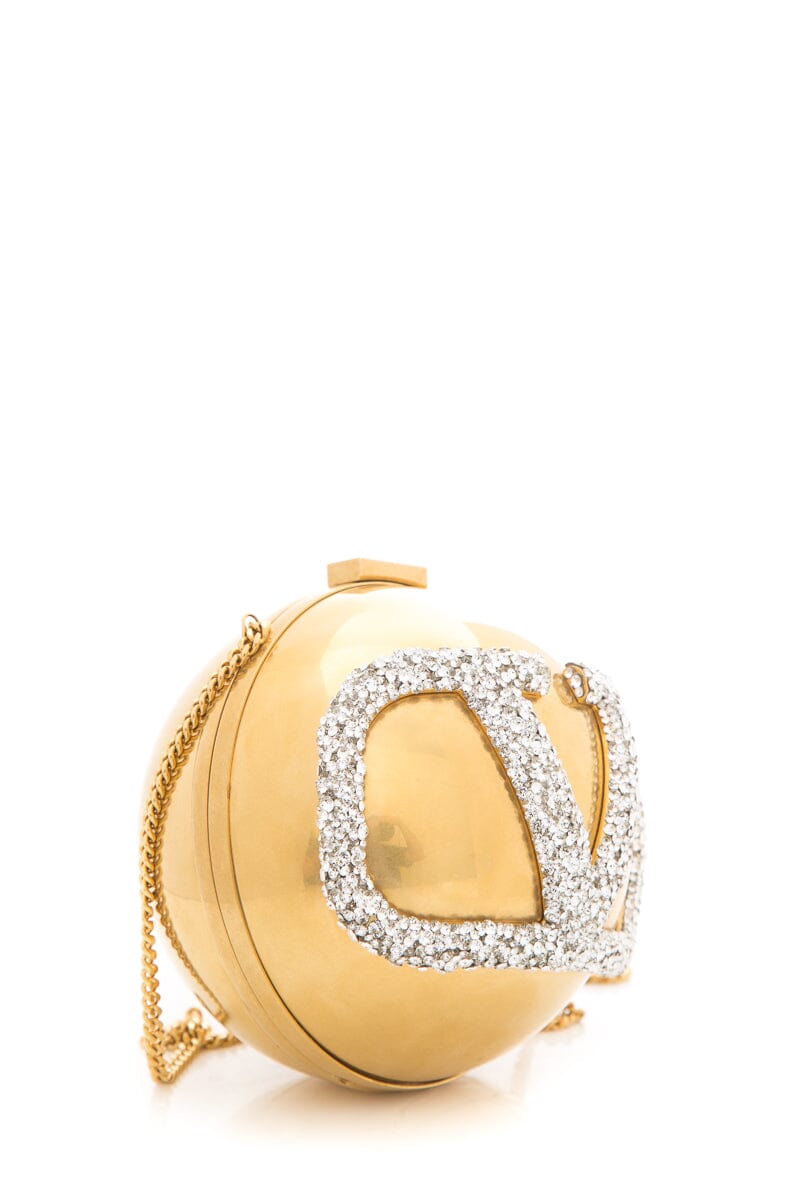 Valentino Gold Crystal Embelished V-Logo Cluctch