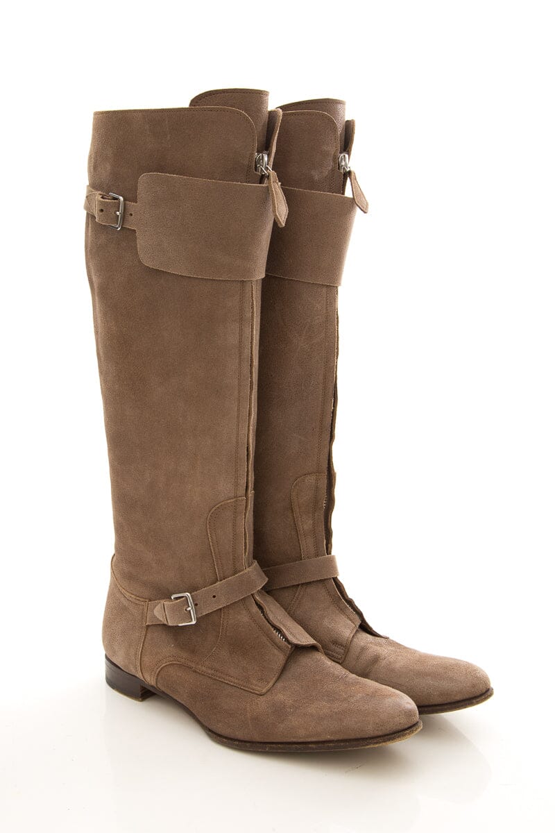 HermÃƒÆ’Ã‚Â¨s JUMPING SUEDE Beige Riding Boots SZ 38.5