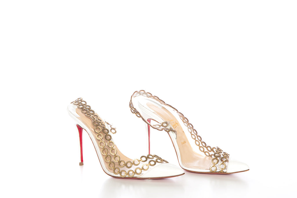 Christian Louboutin White and Gold Pumps SZ 36.5