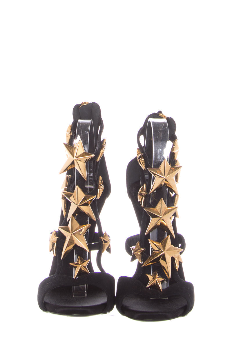 Guiseppe Zanotti Black & Gold Star Studded Heels SZ 39.5